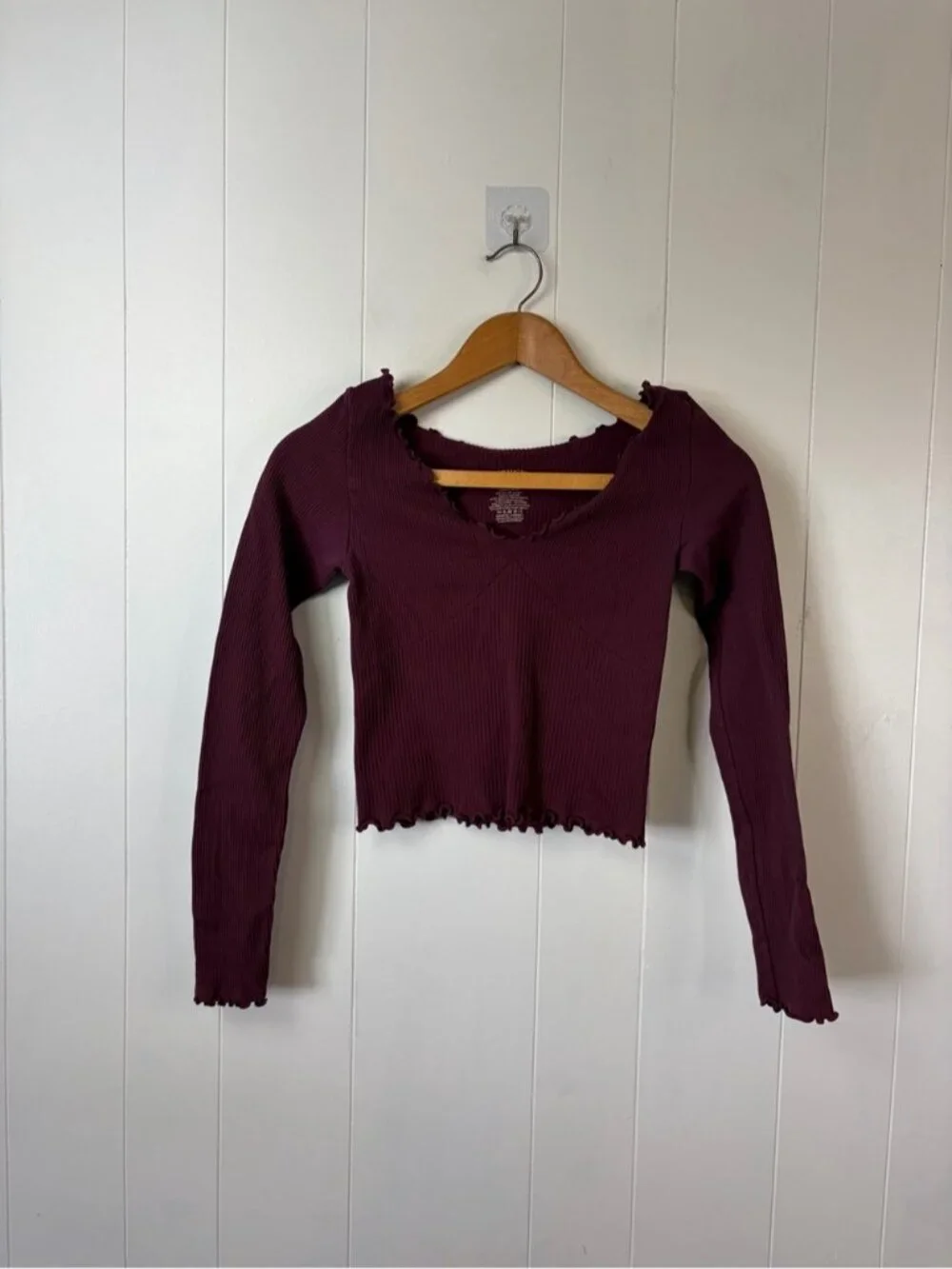 Intimately Free People Ribbed Crop Top Burgundy Lettuce Hem Size XS/Small Boho